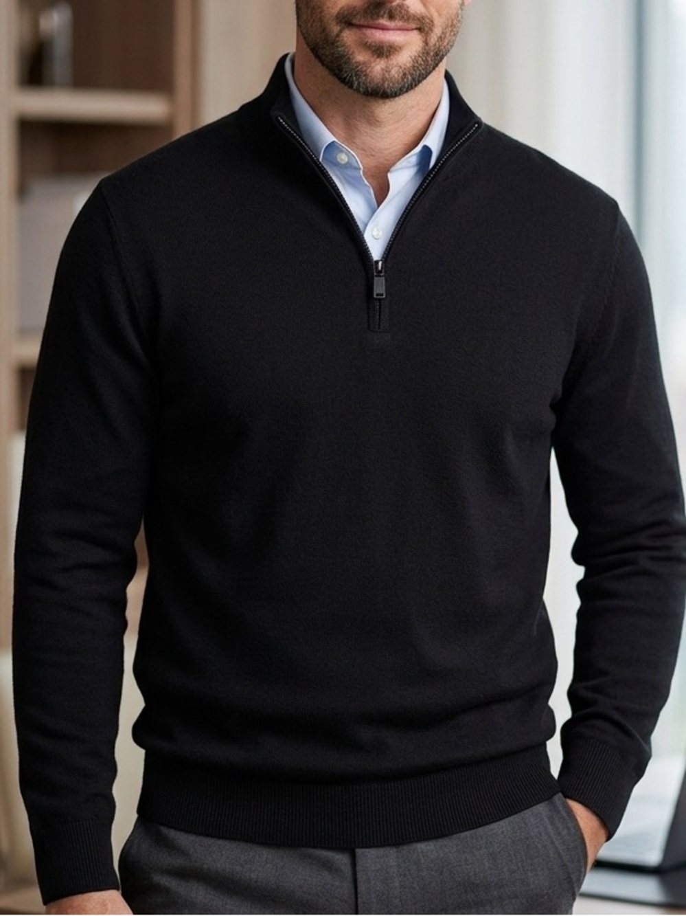 Joseph Abboud 100% Pima Cotton Quarter Zip Sweater Black XL Modern Fit